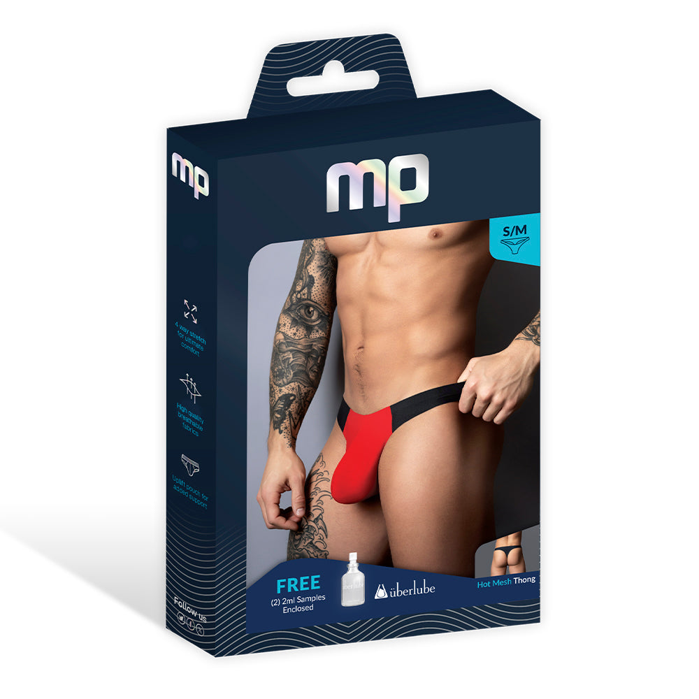 MALE POWER HOT MESH BONG THONG BLACK/RED L/XL