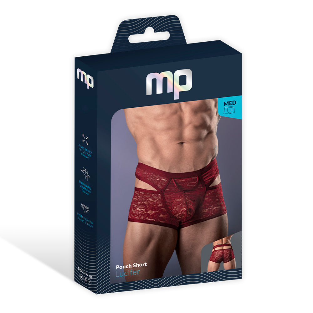 MALE POWER LUCIFER CUTOUT SHORT BURGUNDY XL