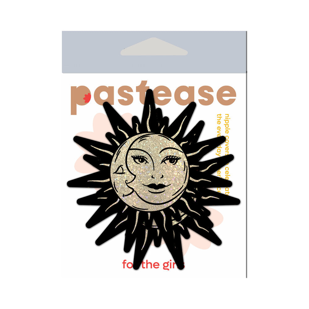 PASTEASE - SUNBURST: SUN & MOON FACES ON GOLD GLITTER SUN PASTIES