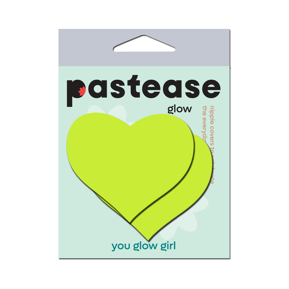 LOVE: GLOW-IN-THE-DARK NEON YELLOW HEART PASTIES NIPPLE COVERS