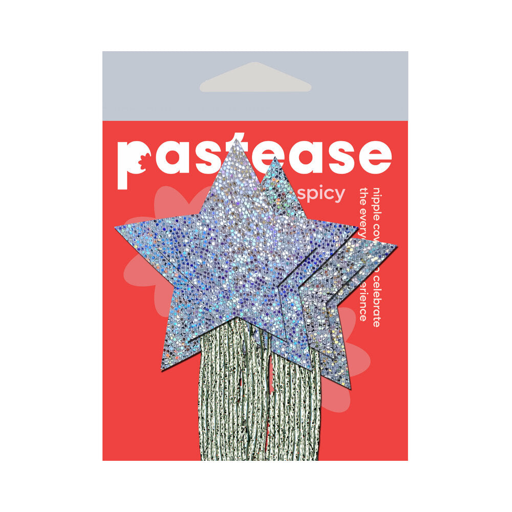 PASTEASE - STAR: TASSEL PASTIES: SILVER GLITTER STAR WITH FRINGE PASTIES