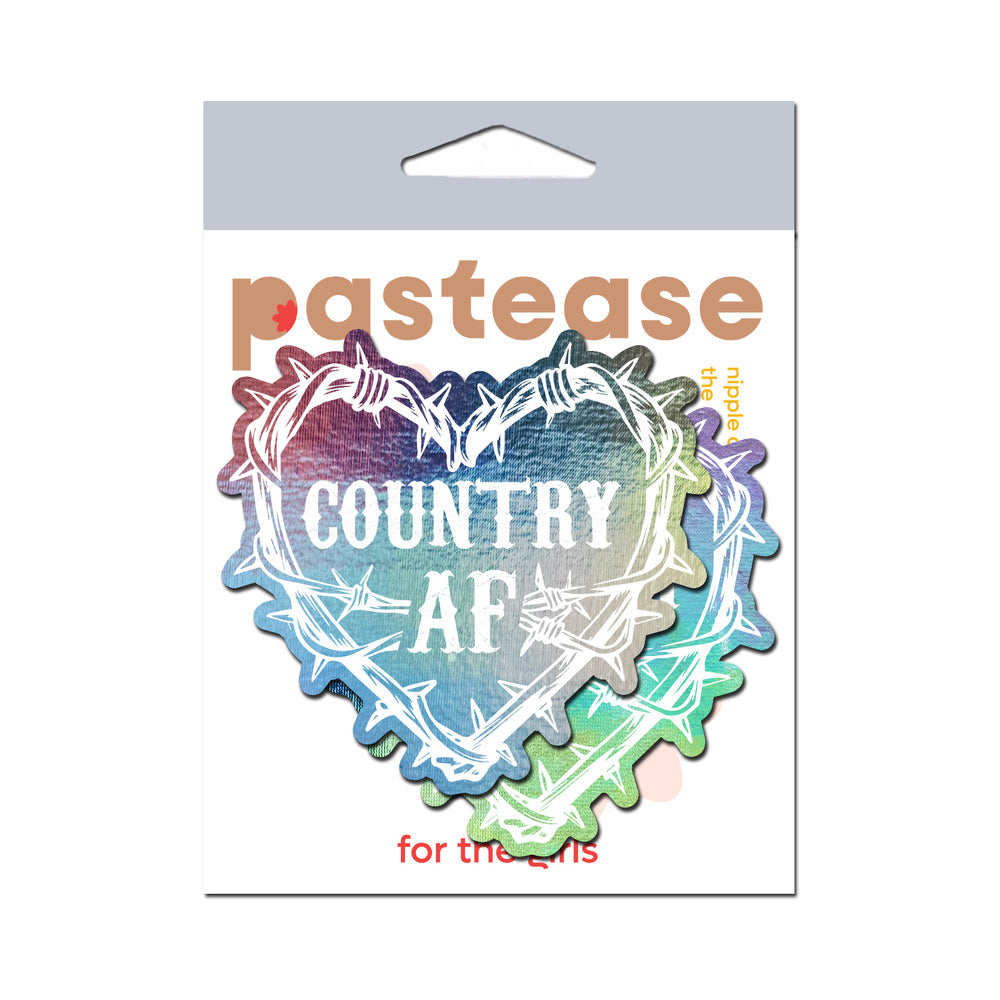 PASTEASE COUNTRY AF BARBED WIRE HEART PASTIES HOLOGRAPHIC NIPPLE COVERS