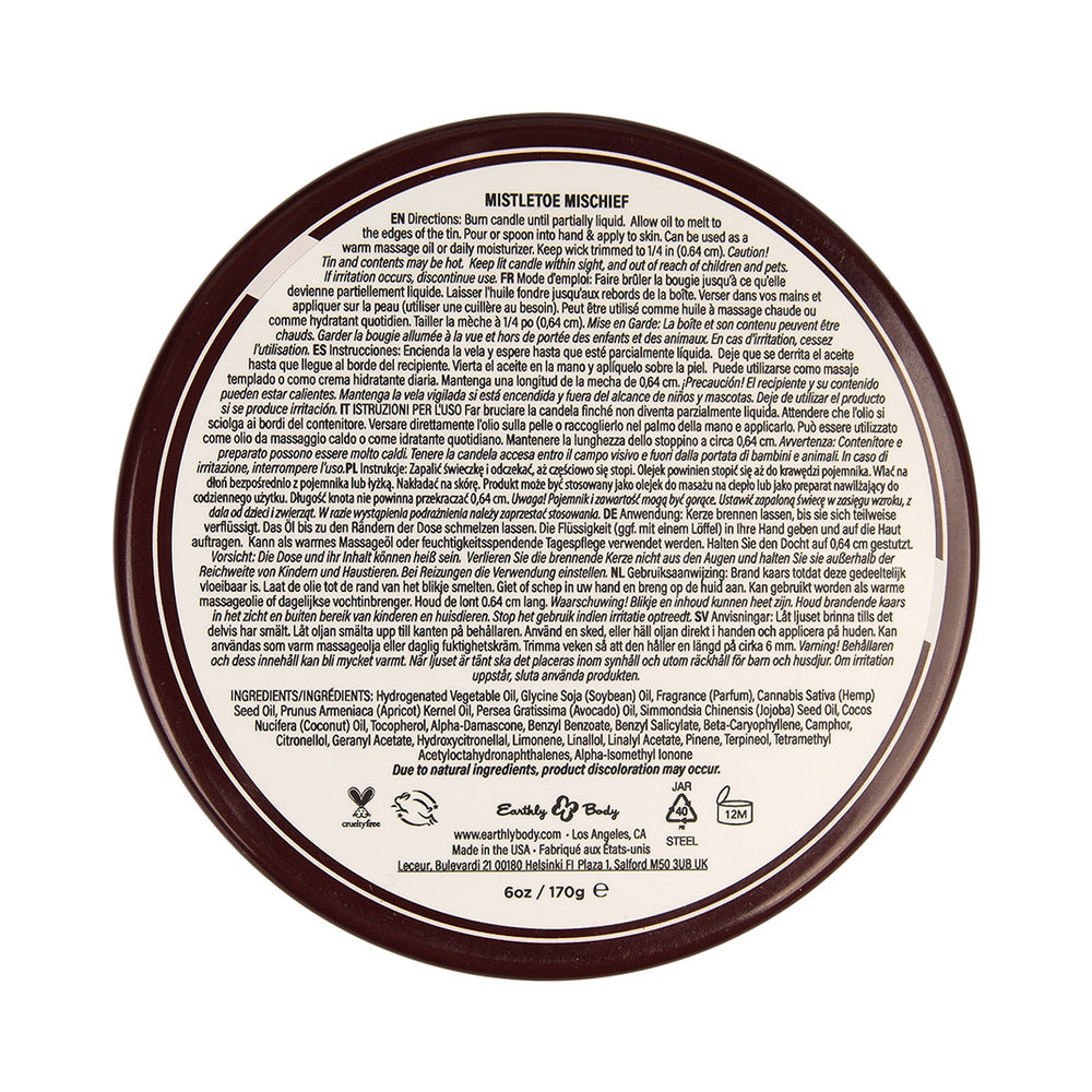 EARTHLY BODY HEMP SEED 3-IN-1 MASSAGE CANDLE MISTLETOE MISCHIEF 6 OZ.