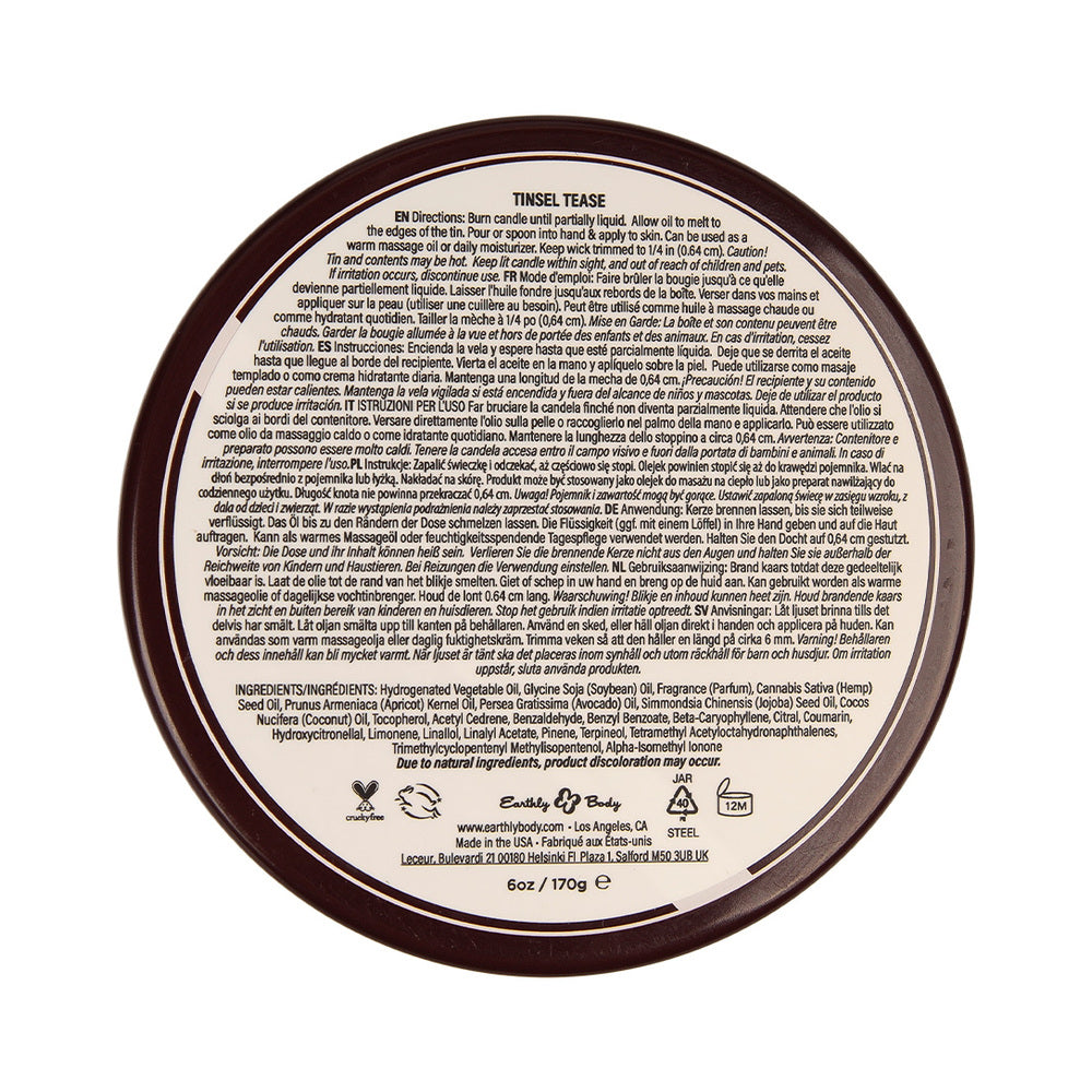 EARTHLY BODY HEMP SEED 3-IN-1 MASSAGE CANDLE TINSEL TEASE 6 OZ.