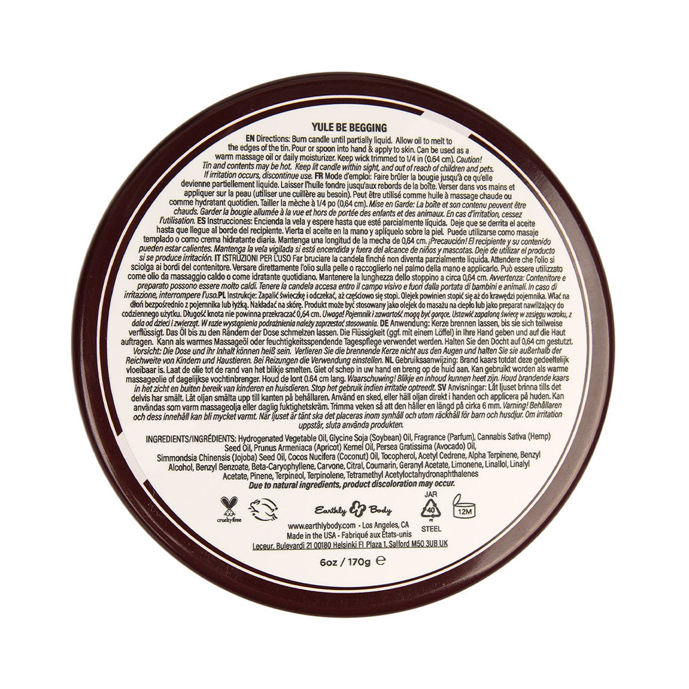 EARTHLY BODY HEMP SEED 3-IN-1 MASSAGE CANDLE YULE BE BEGGING 6 OZ.