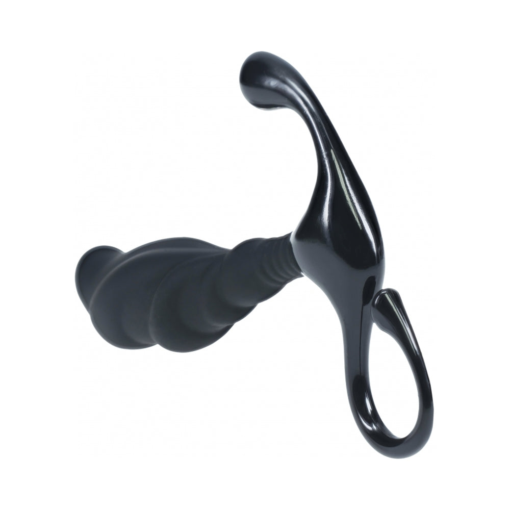 LEVELZ RIPPLED WITH HARD LOOP SILICONE PROSTATE MASSAGER LARGE BLACK