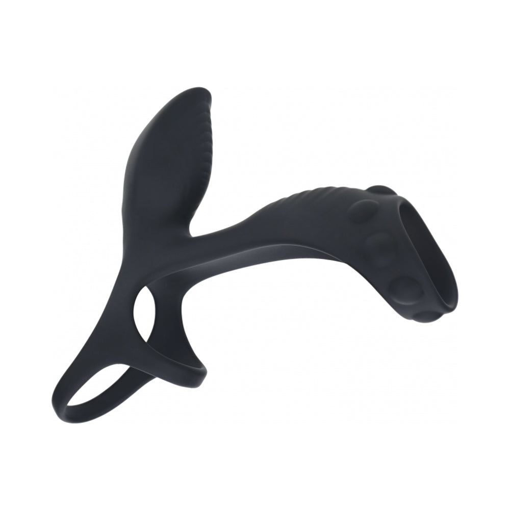 LEVELZ VIBRATING SILICONE COCK & BALL RING WITH SHAFT LOOP BLACK