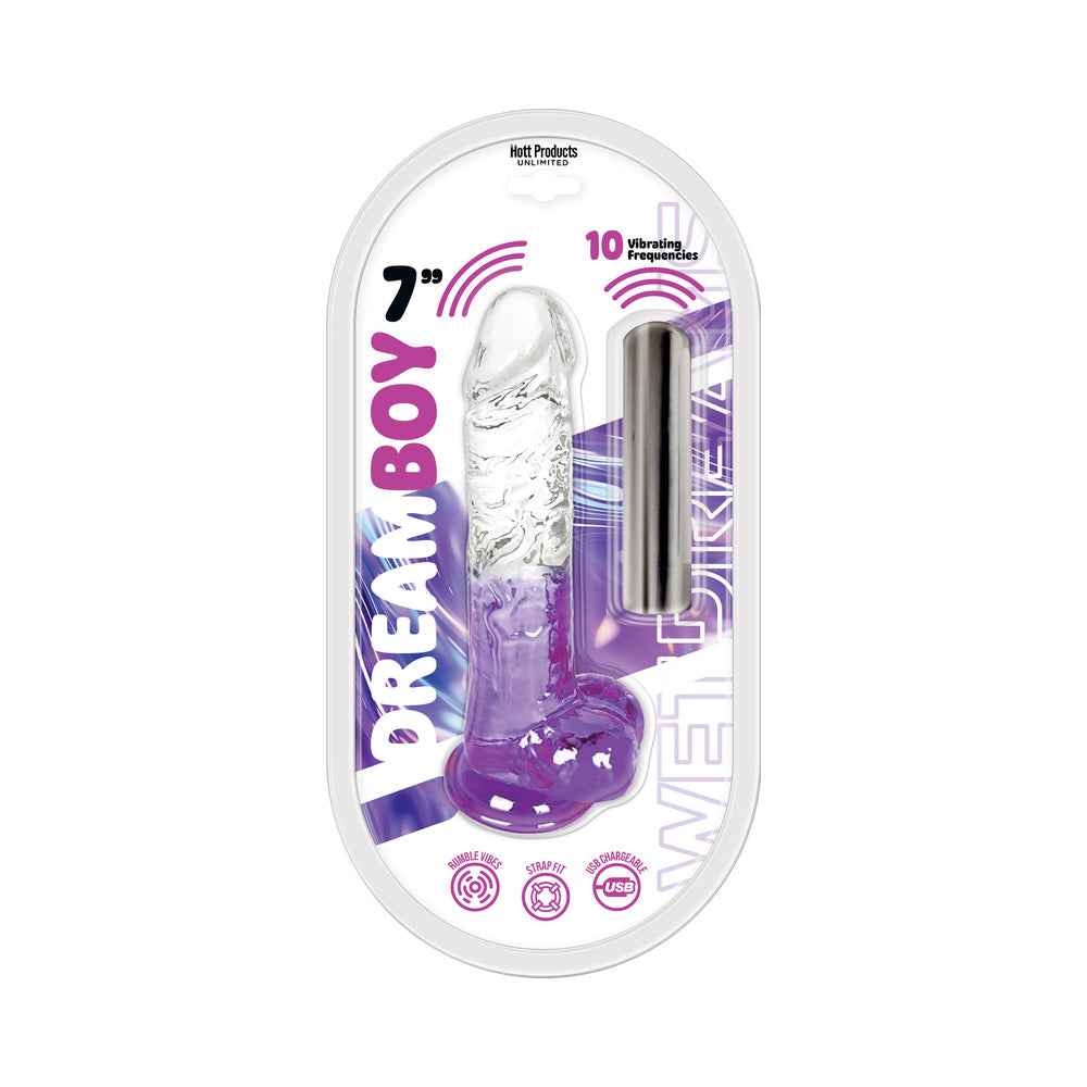 WET DREAMS DREAM BOY 7 IN. JELLY DILDO & RECHARGEABLE BULLET CLEAR/LAVENDER GRADIENT