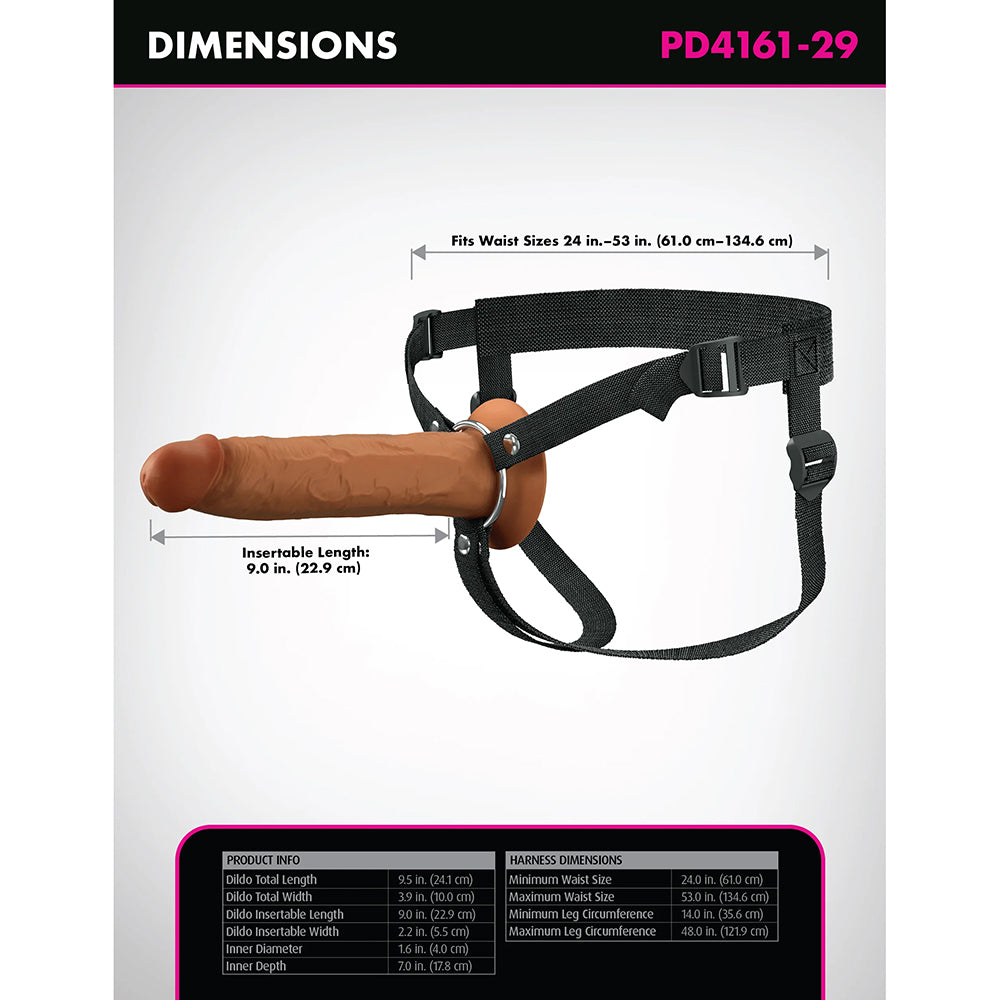 FANTASY X-TENSIONS ELITE SILICONE HOLLOW STRAP-ON DUAL DENSITY 9IN BROWN