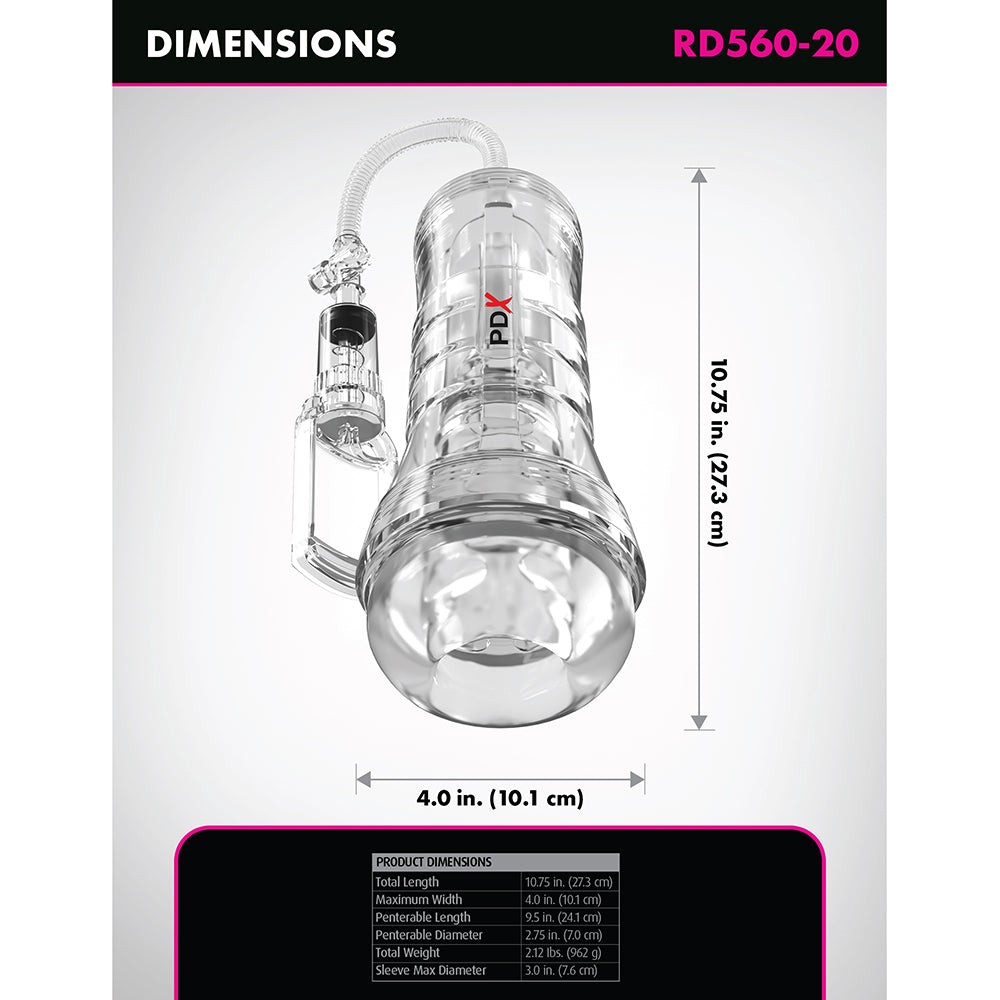 PDX BRANDS - PDX ELITE VIEWTUBE VAC XXL PUMP SEE THRU EZ-GRIP PUMP STROKER CLEAR