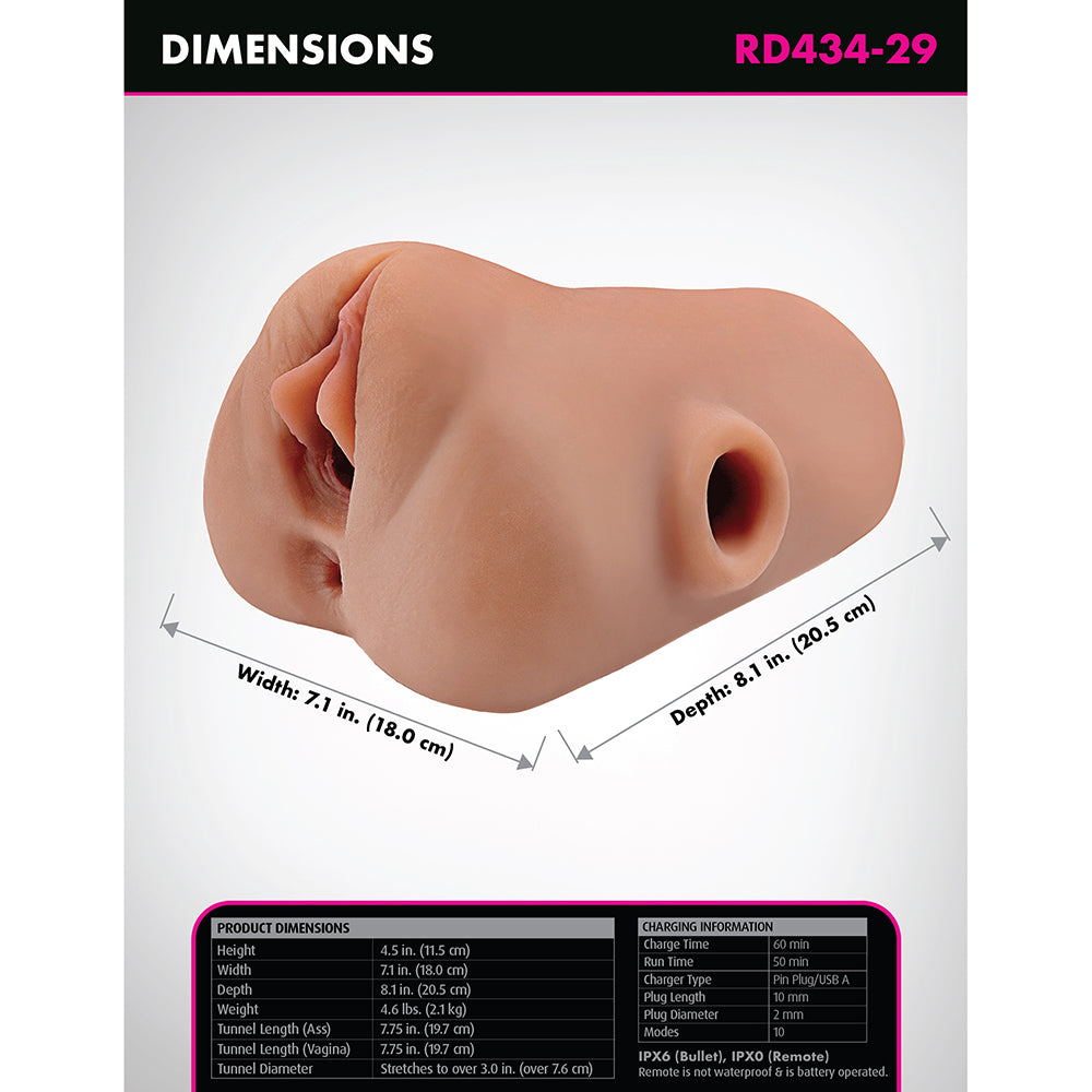 PDX PLUS DOUBLE POUNDER VIBRATING SQUEEZE STROKER BROWN