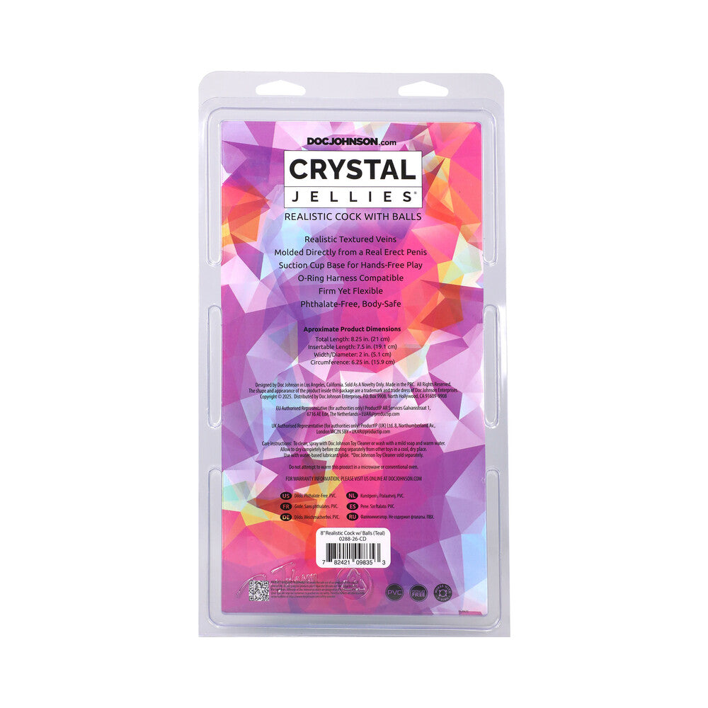 CRYSTAL JELLIES 8 IN. REALISTIC COCK WITH BALLS TEAL