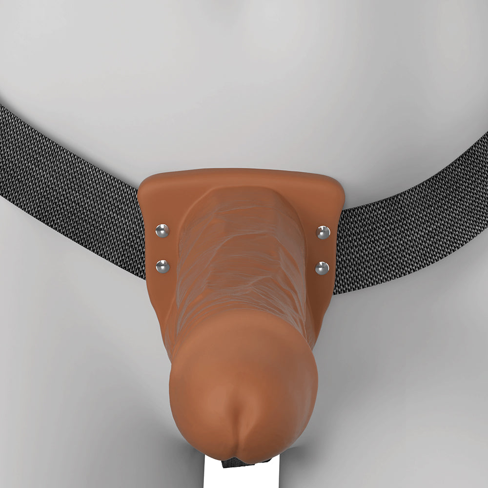 PIPEDREAM - FANTASY X-TENSIONS ELITE VIBRATING HOLLOW SILICONE STRAP-ON 7 IN. BROWN