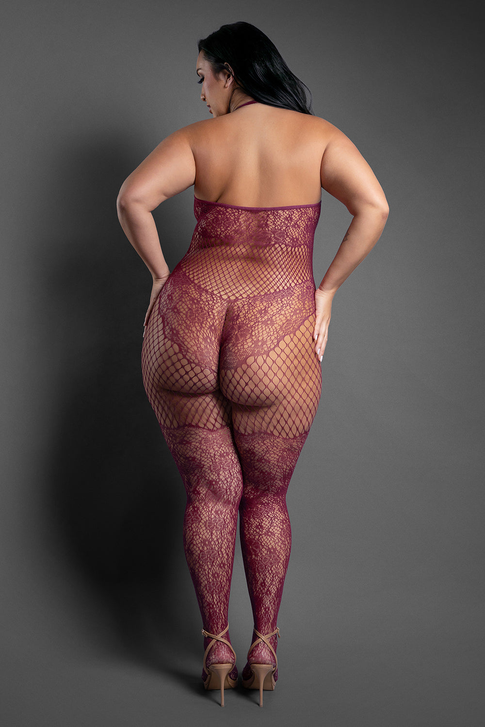FANTASY LINGERIE - SHEER OUR MOMENT CROTCHLESS HALTER BODYSTOCKING