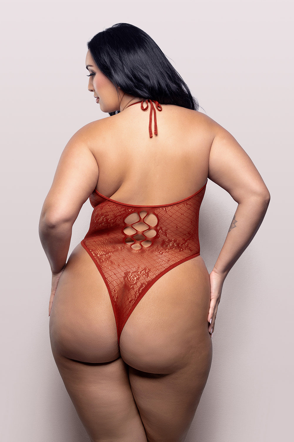 FANTASY LINGERIE - VIXEN JUST KISSED HALTER TIE PLUNGE TEDDY