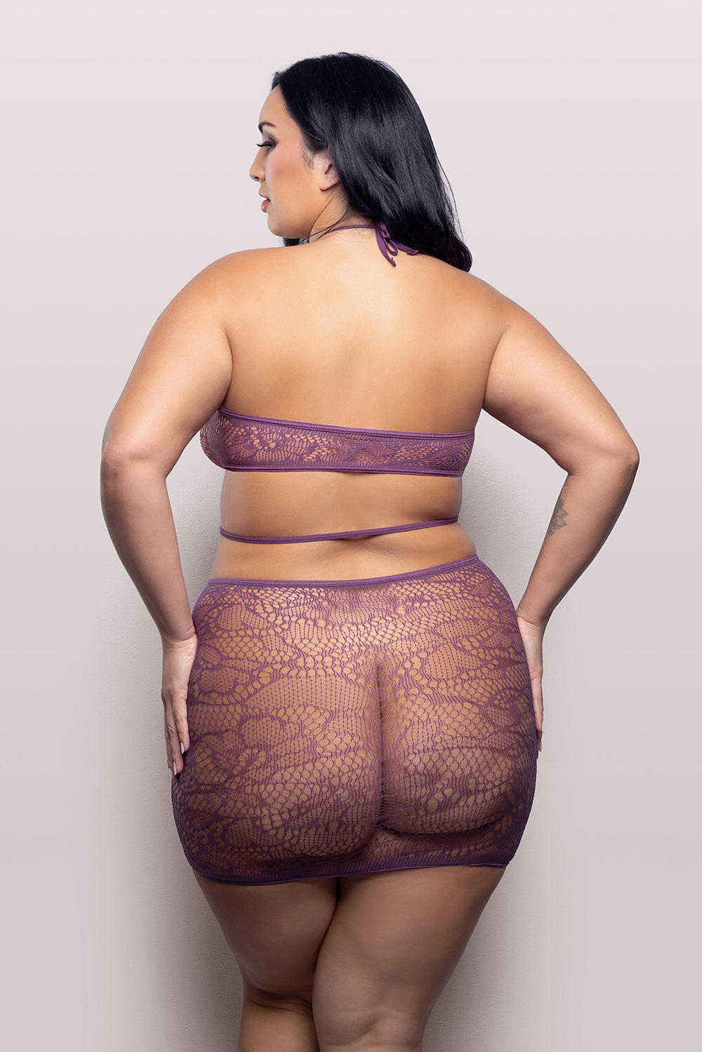 FANTASY LINGERIE - VIXEN FOCUS ON ME CUT-OUT HALTER DRESS PURPLE WISTERIA QUEEN SIZE