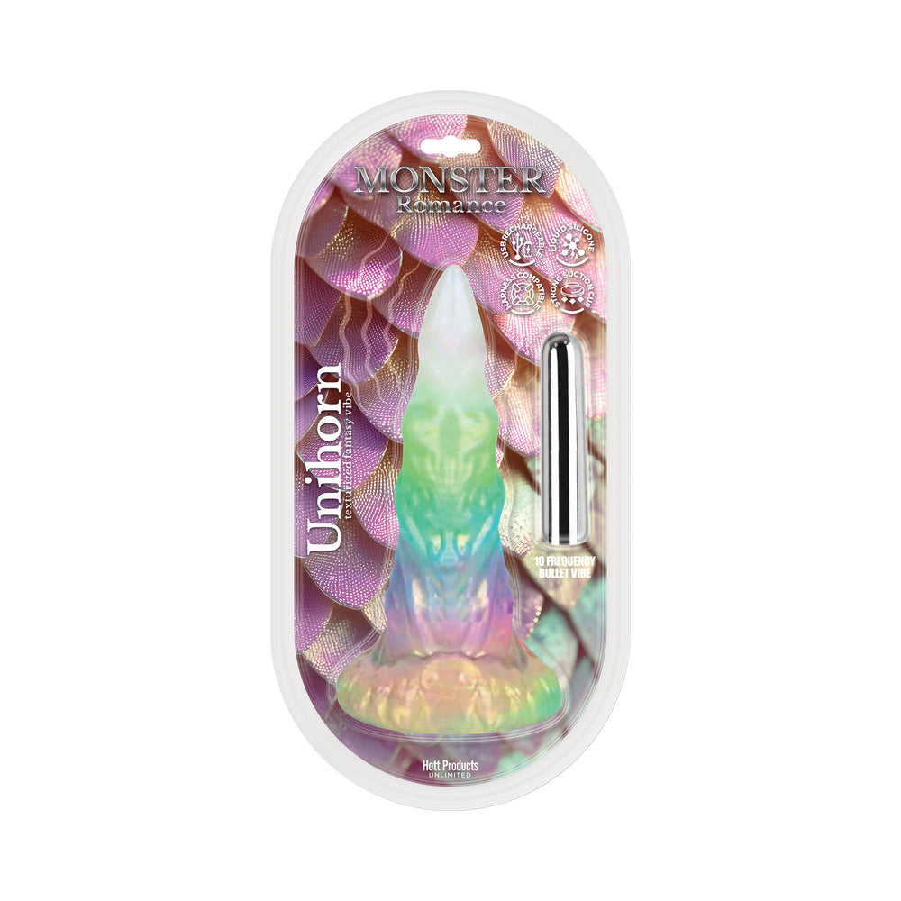 HOTT PRODUCTS - MONSTER ROMANCE UNIHORN CONTOURED DILDO WITH MULTI-SPEED BULLET
