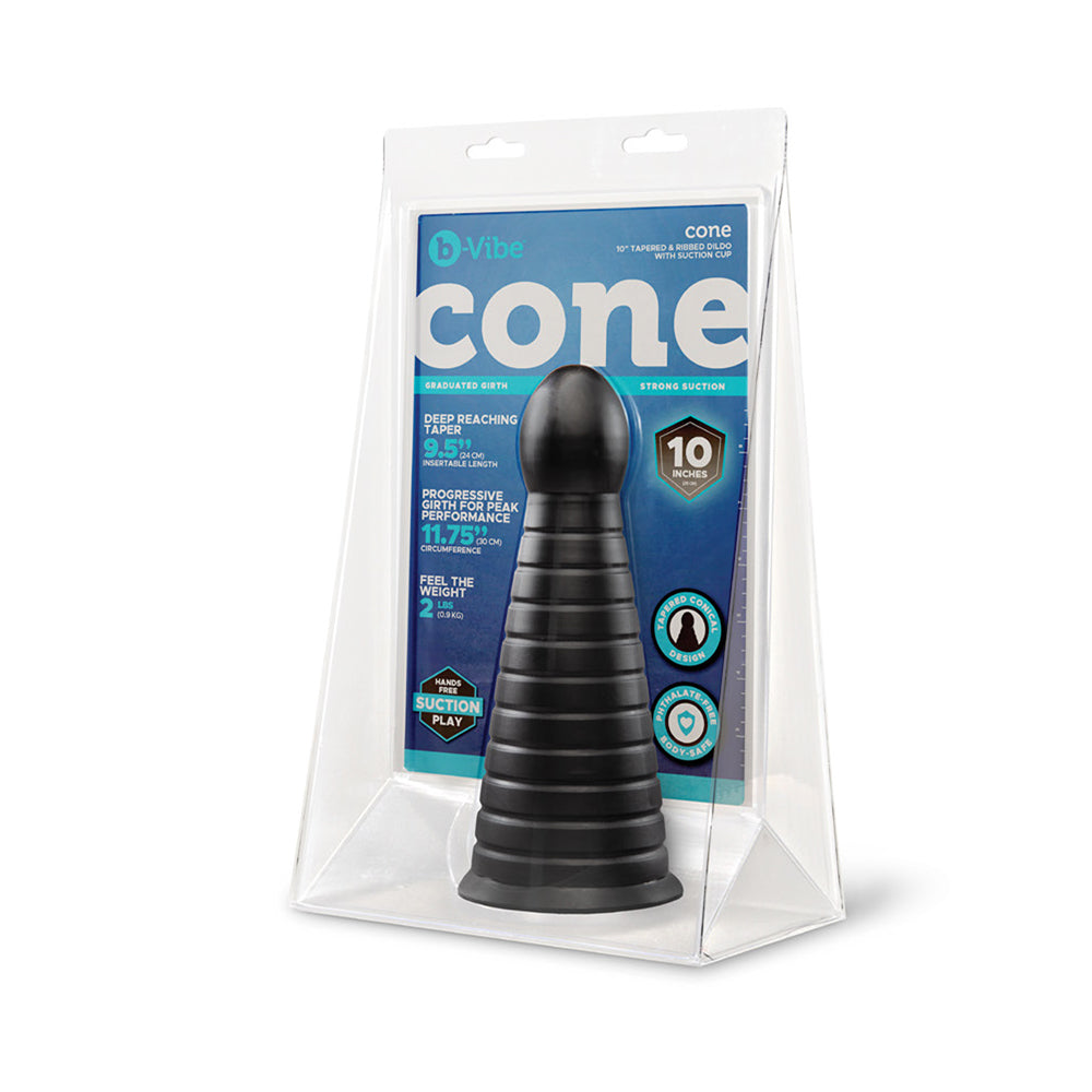 B-VIBE - CONE 10 IN. TAPERED & RIBBED DILDO WITH SUCTION CUP