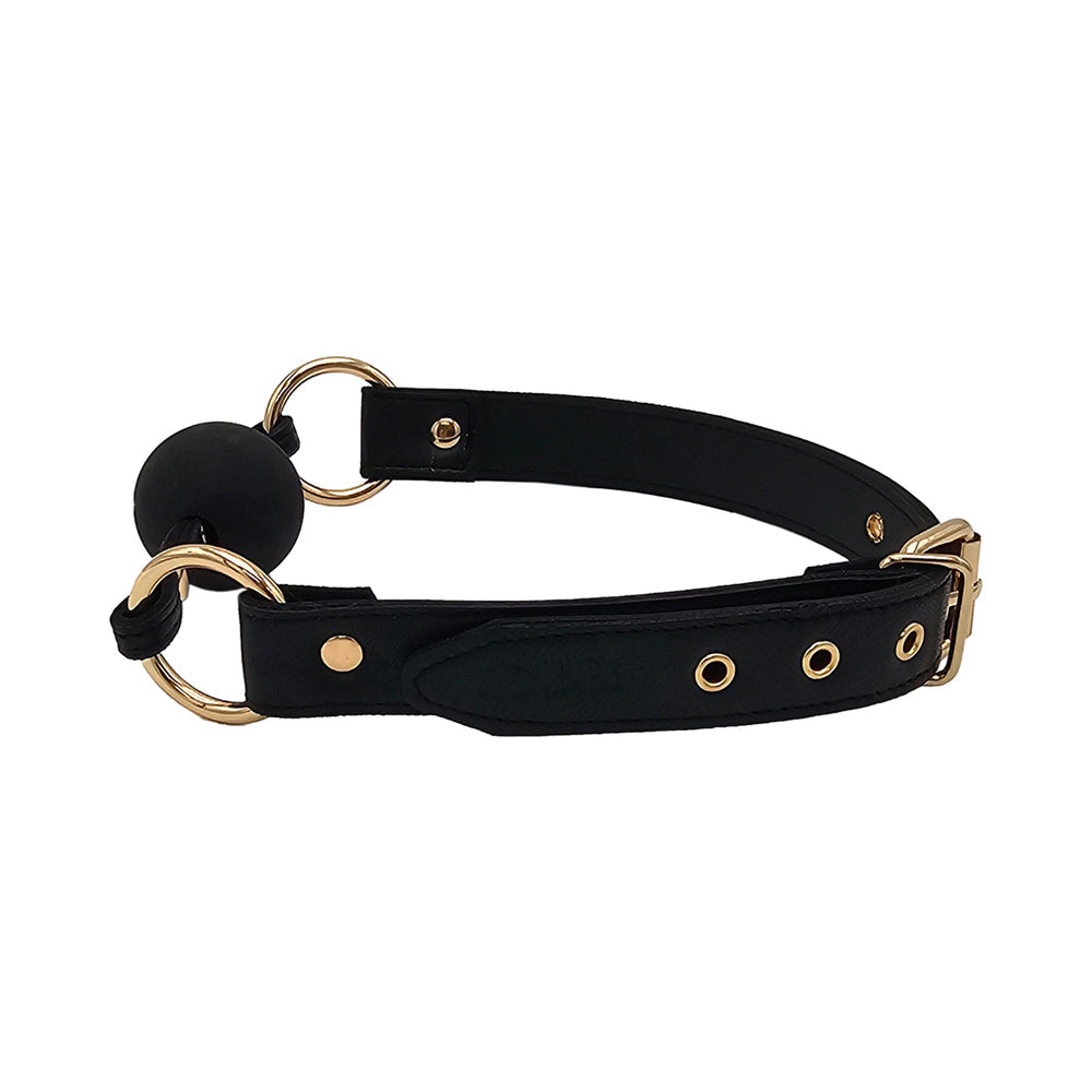 ROUGE GARMENTS - ROUGE LEATHER BALL GAG BLACK WITH GOLD ACCESSORIES