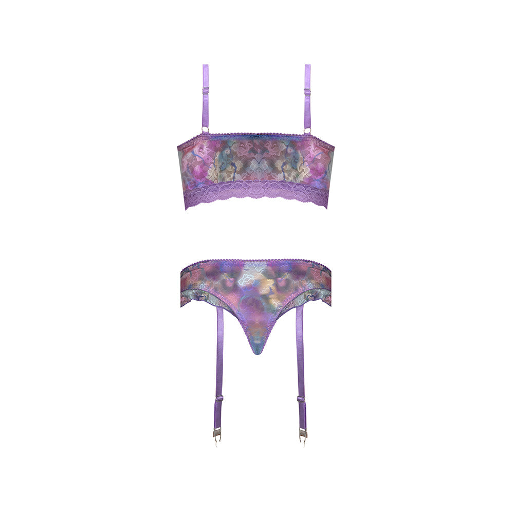 MAGIC SILK - WISTERIA MIST BRALETTE & PANTY WITH REMOVABLE GARTERS FLORAL