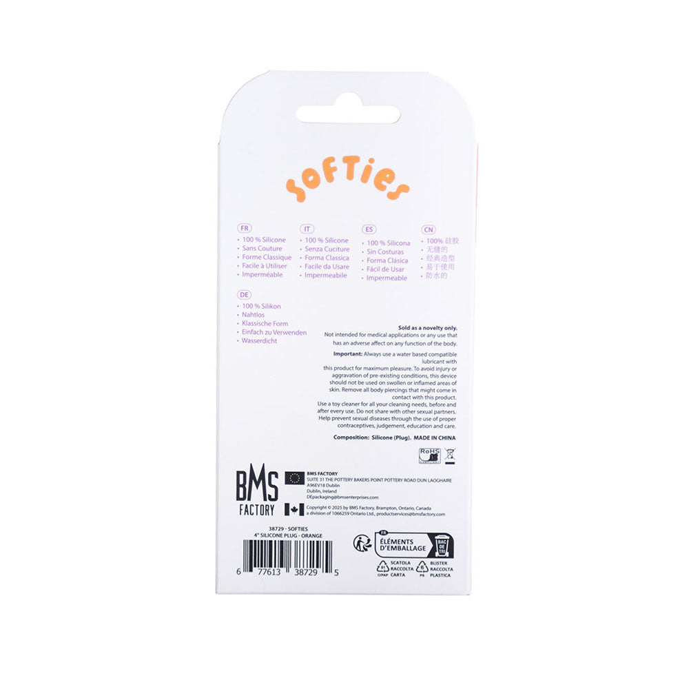 BMS - SOFTIES DUAL LAYER BUTT PLUG 4 IN. ORANGE