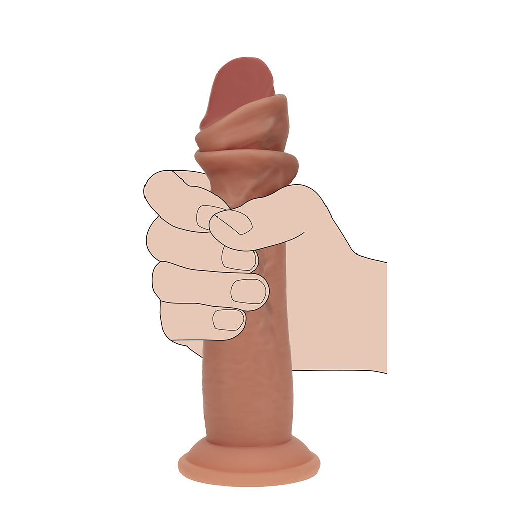 SHOTS - REALROCK DUAL DENSITY SILICONE SLIDING SKIN DILDO 8 IN. TAN