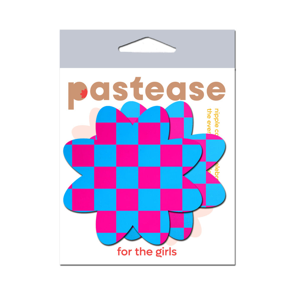 PASTEASE - NEON CHECKERED PINK & BLUE PETAL BREAST PASTIES