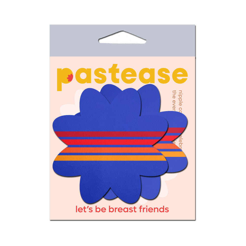 PASTEASE - VIBRANT RETRO STRIPES ON BLUE PETAL BREAST PASTIES