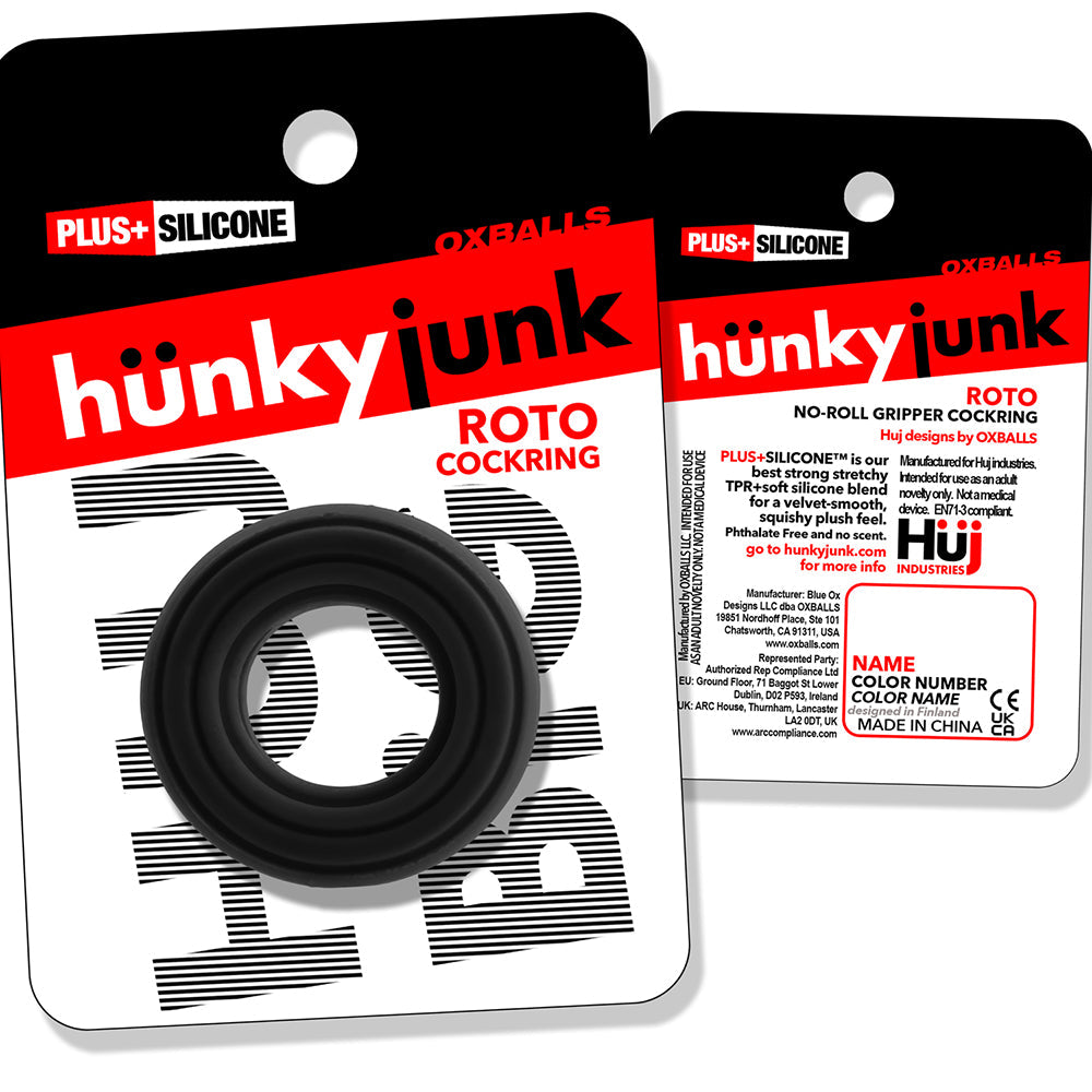 OXBALLS - HUNKYJUNK ROTO GROOVED GRIPPER-RIBBED COCKRING BLACK FOG
