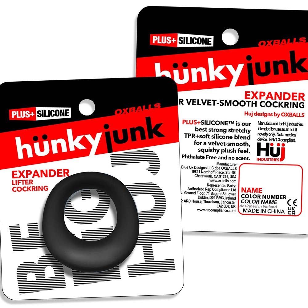 OXBALLS - HUNKYJUNK EXPANDER SLIMMER SCOOP STYLE COCKRING BLACK FOG