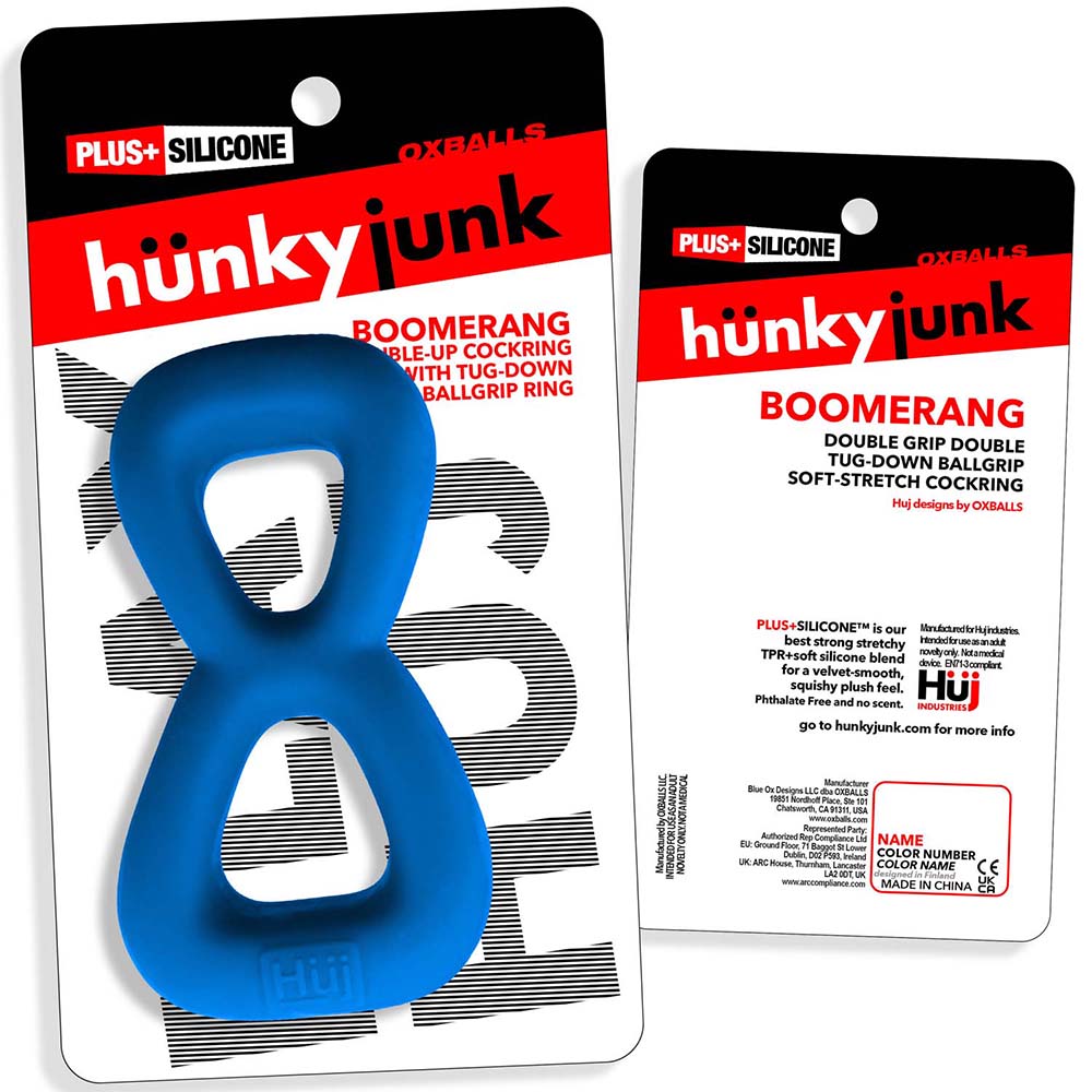 OXBALLS - HUNKYJUNK BOOMERANG DOUBLE-RING COCKRING & NUT-TUGGER TEAL FIZZ