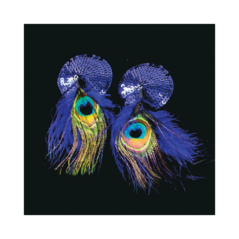 BIJOUX DE NIP BLUE SEQUIN ROUND PASTIES WITH FEATHERS