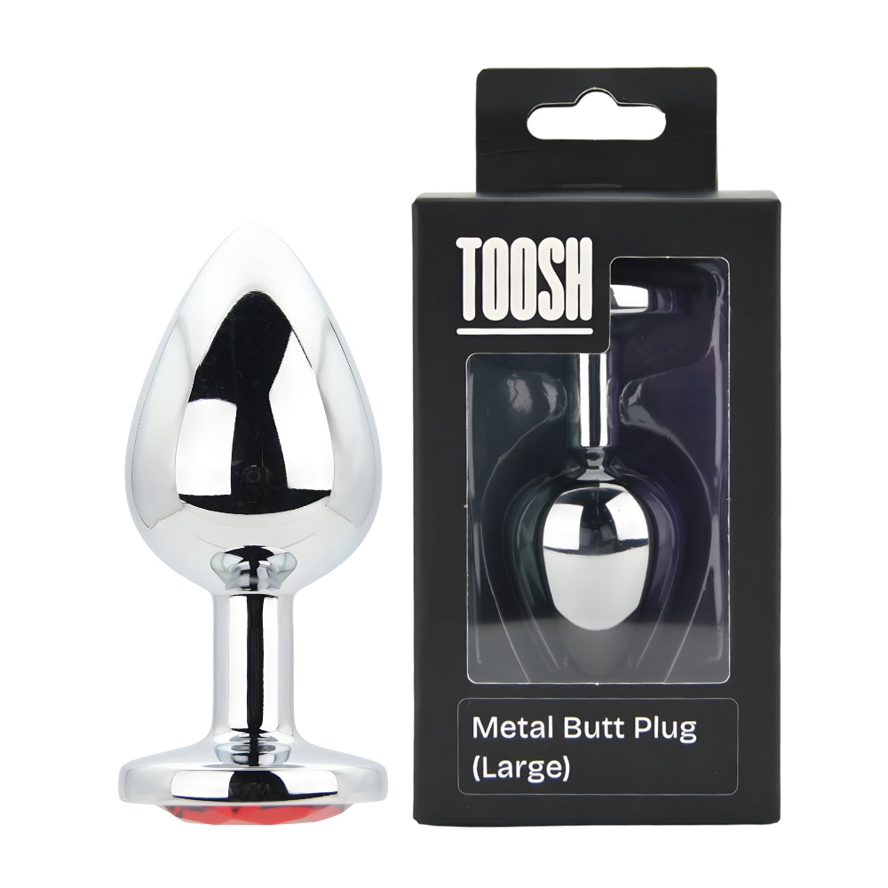 TOOSH - SILVER METAL BUTT PLUG LARGE RED STONE