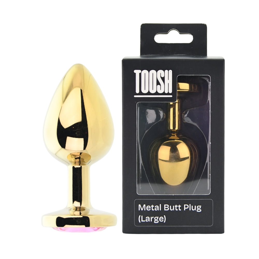 TOOSH - GOLD METAL BUTT PLUG LARGE PINK STONE