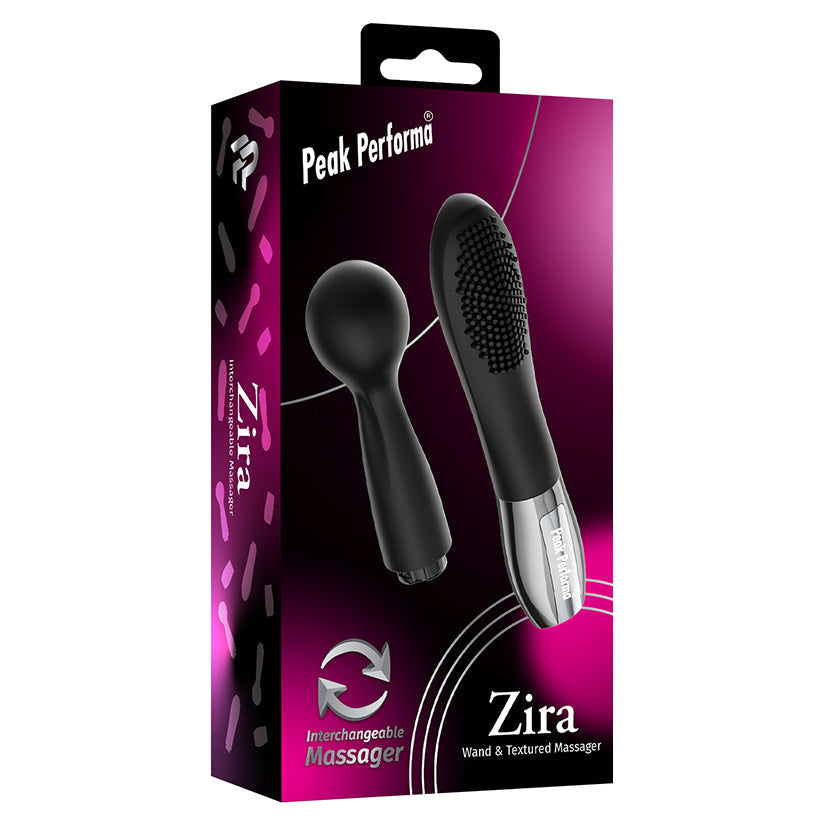 PEAK PERFORMA - ZIRA WAND & TEXTURED INTERCHANGEABLE MASSAGER BLACK