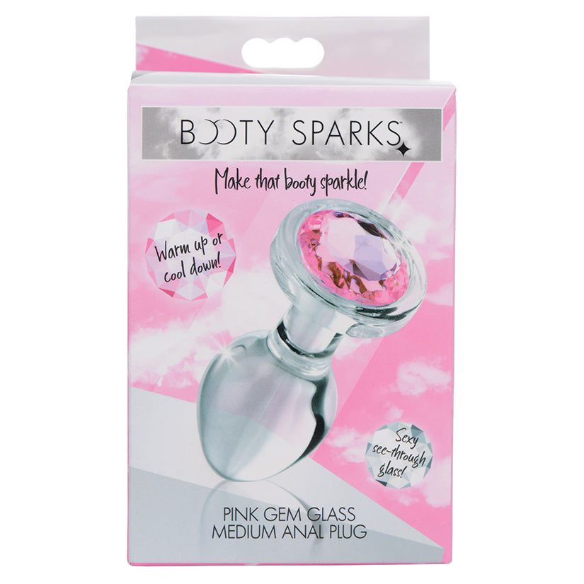 XR BRANDS - BOOTY SPARKS PINK GEM GLASS ANAL PLUG MEDIUM