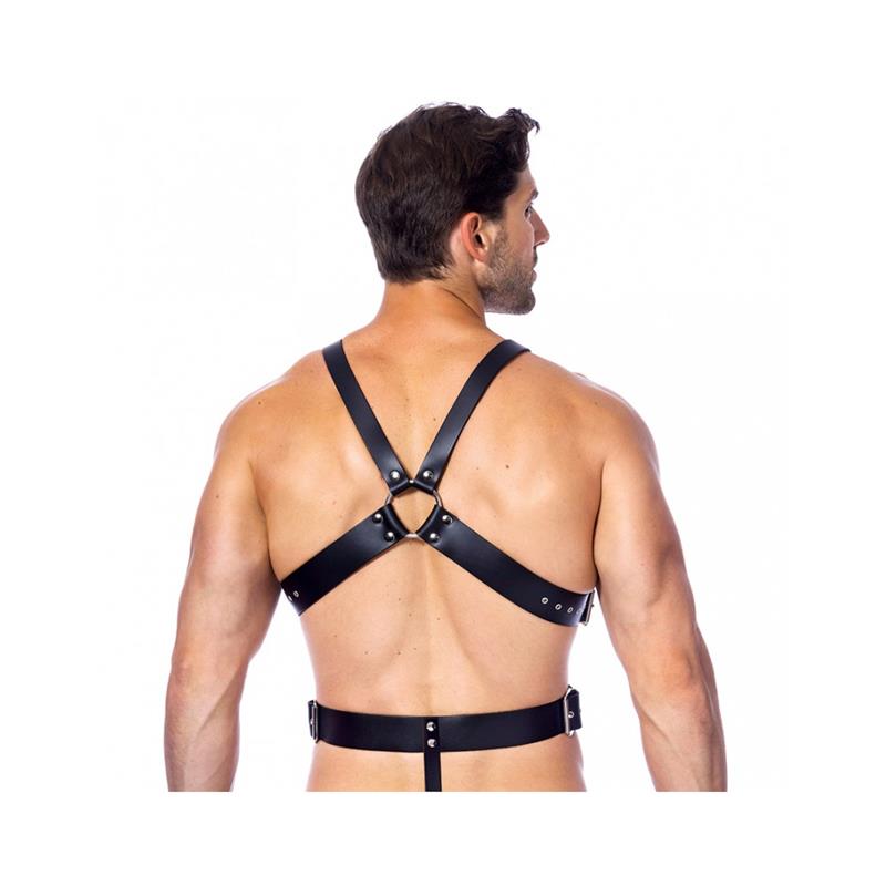 JUEGOS DE BONDAGE: ARNÉS DE CUERO AJUSTABLE CON ANILLAS