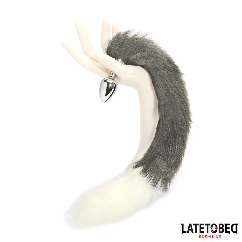LATETOBED BDSM LINE - ANAL PLUG WITH TAIL GRAY AND WHITE 40 CM