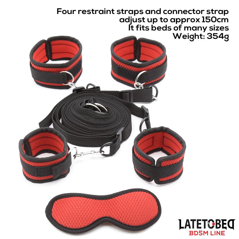 LATETOBED BDSM LINE - BED EESTRAINT SET WITH BLINDFOLD ADJUSTABLE CUFFS