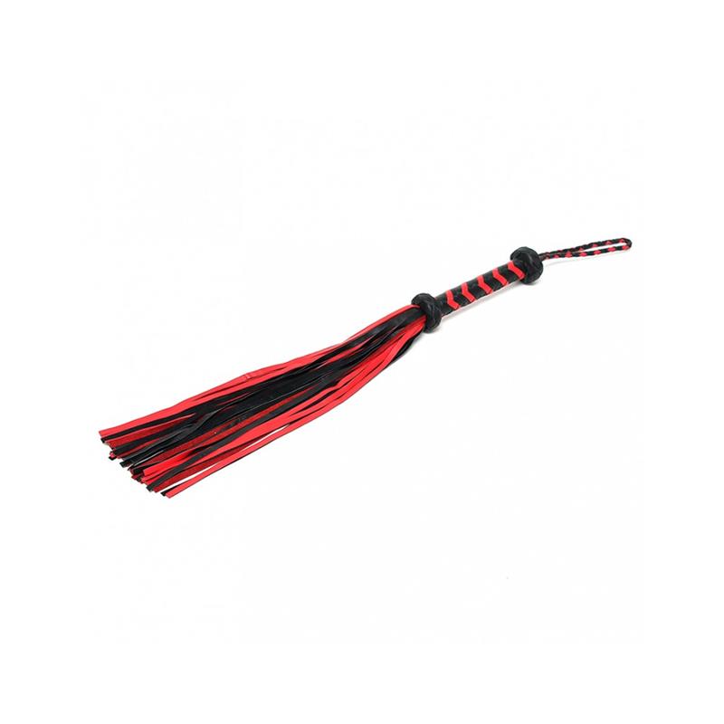 JUEGOS DE BONDAGE - LÁTIGO TRENZADO DE CUERO NEGRO Y ROJO
