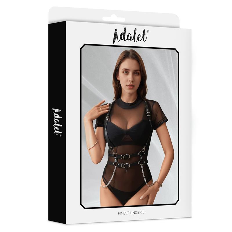 ADALET LINGERIE - BRENDA VEGAN LEATHER HARNESS WITH CHAIN ONE SIZE
