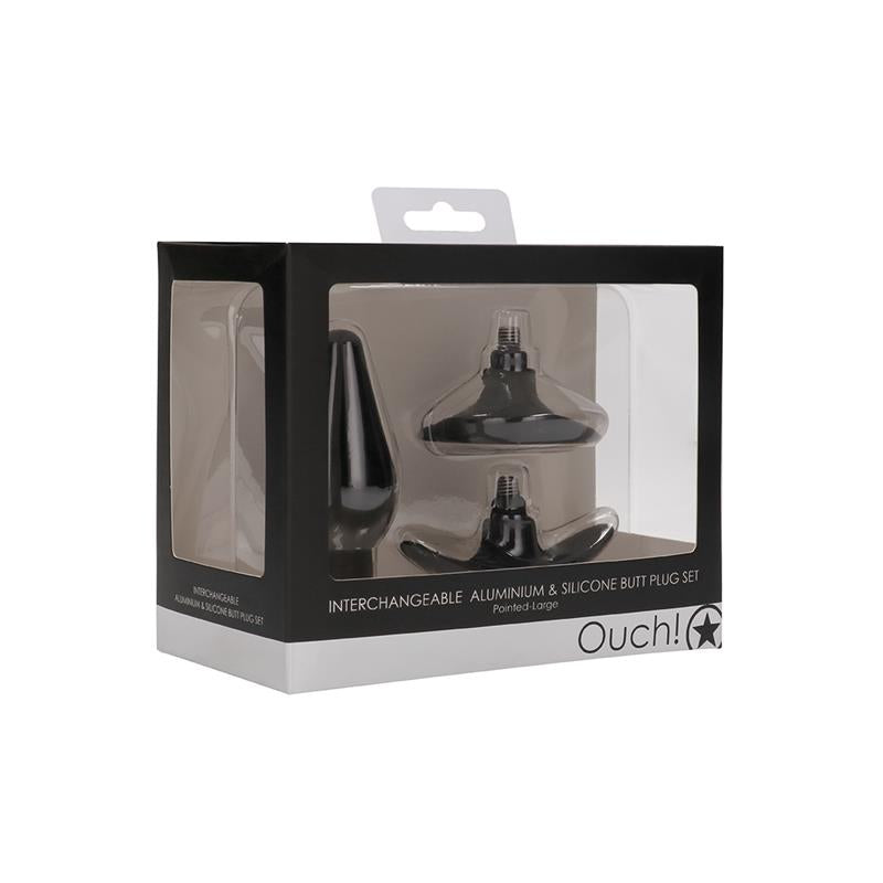¡AY! - SET DE TAPONES ANALES GRANDES CON PUNTA Y VENTOSA NEGRO