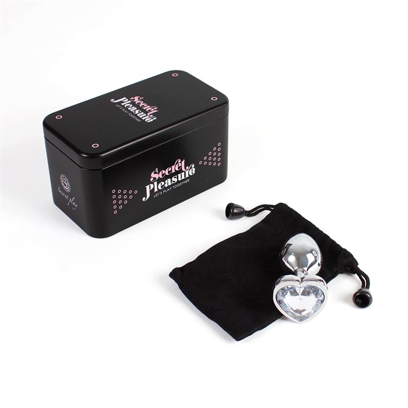 SECRET PLAY - CLEAR CRYSTAL HEART METAL BUTT PLUG SIZE S