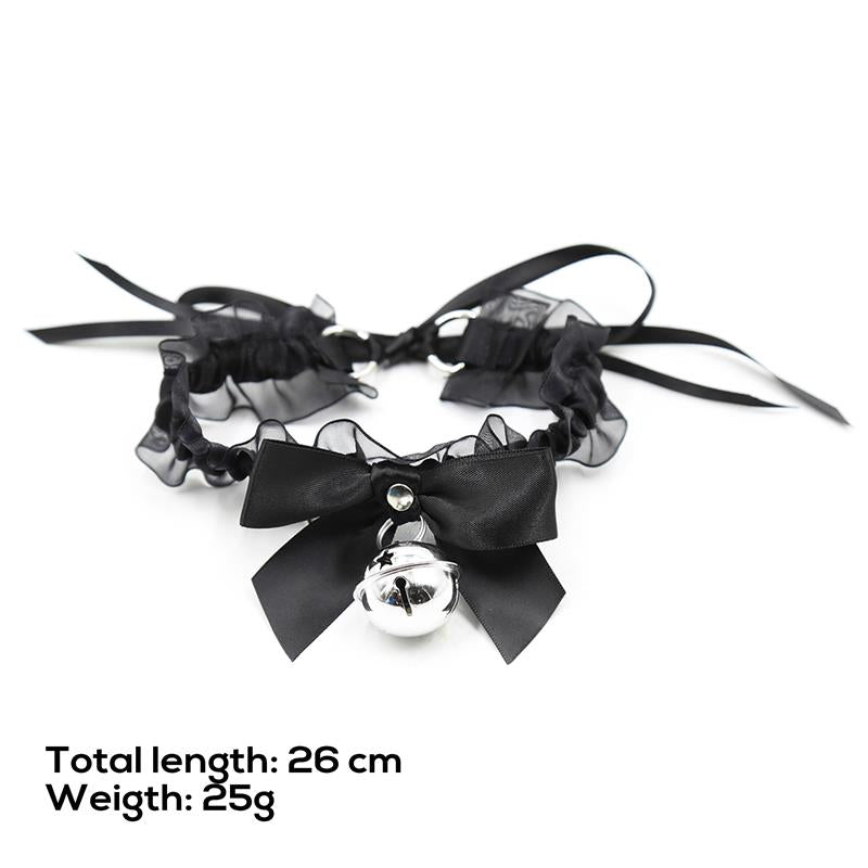 LATETOBED BDSM LINE - COLLAR WITH BOW, BELL AND LACE