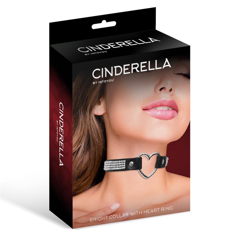 CINDERELLA - COLLAR WITH HEART AND RHINESTONES CHOKER STYLE VEGAN LEATHER ONE SIZE