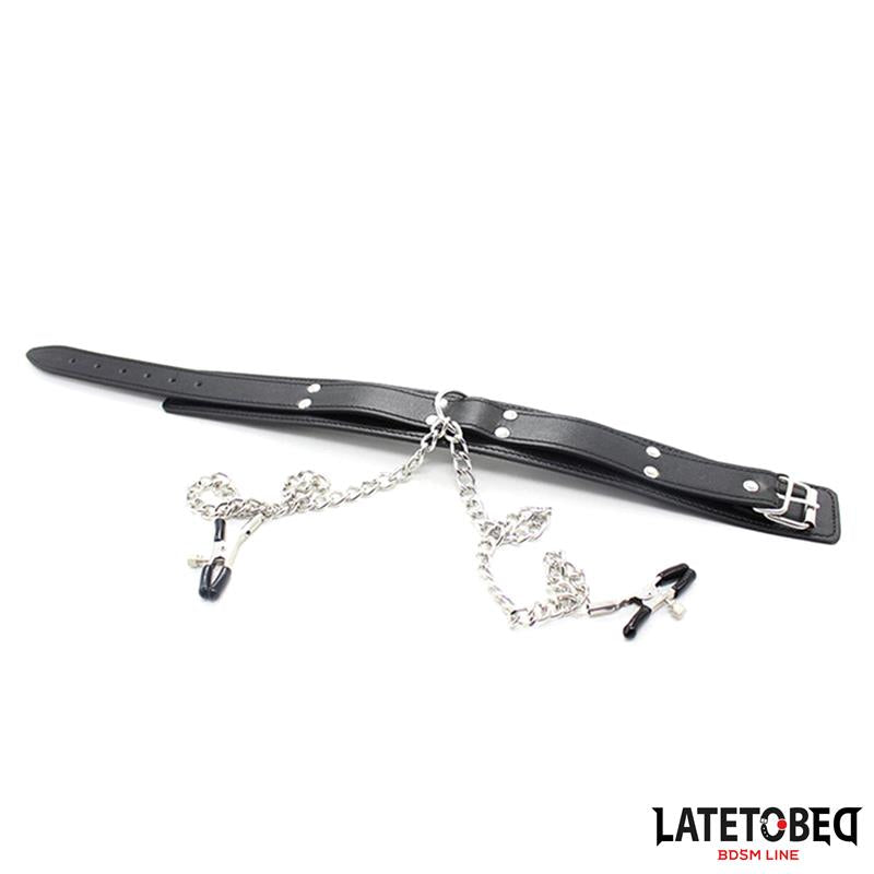 LATETOBED BDSM LINE - COLLAR WITH NIPPLE CLAMPS
