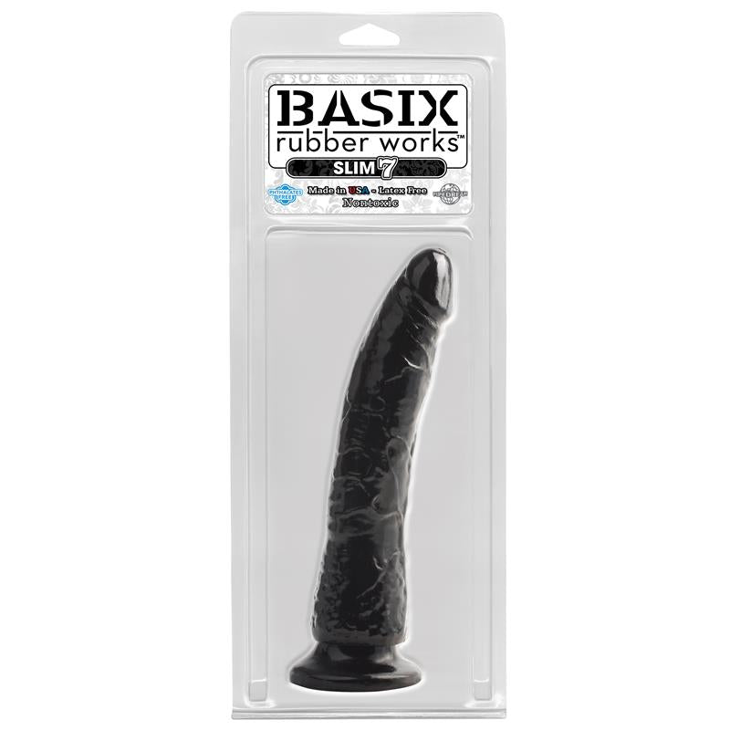 BASIX RUBBER WORKS - DILDO SLIM 17,78 CM WITH SUCTION CUP - BLACK