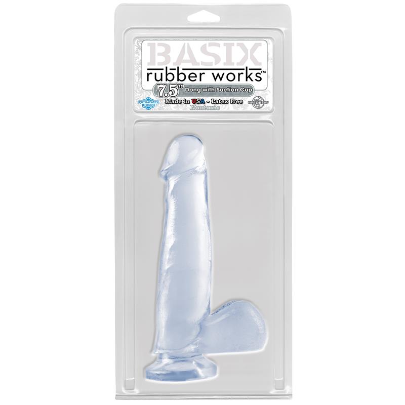 BASIX RUBBER WORKS - DILDO WITH TESTICLES AND SUCTION CUP - CLEAR 19 CM