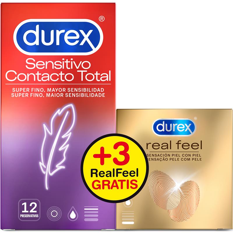 DUREX - DUPLO SENSITIVE SUPER THIN CONDOMS 12 UNITS AND REAL FEEL 3 UNITS