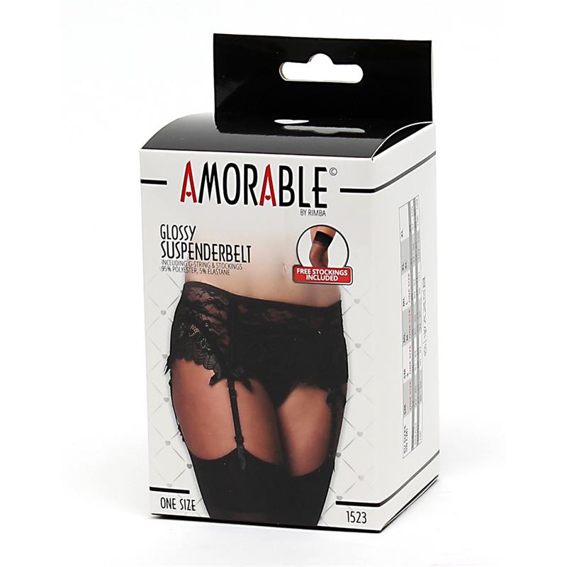 AMORABLE - GARTER BELT WITH THONG AND STOCKINGS BLACK